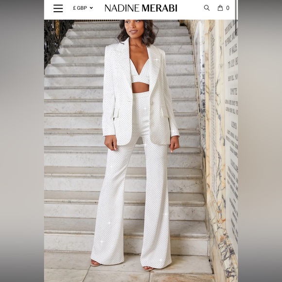 NADINE MERABI Pants - Nadine Merabi Kira Pants - White Stud Sparkle Suit Pants S/M